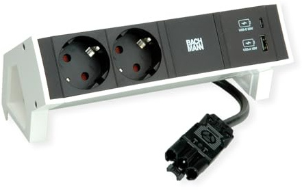 BACHMANN DESK2 2xSchutzkontakt USB A&C, USB Charger 22W 0,2m GST18 Weiss