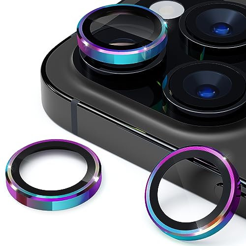 imluckies Protector de Lente de Cámara para iPhone 15 Pro/iPhone 15 Pro Max, Cristal Vidrio Templado 9H & Anillo Metálico Anti-Rayaduras Individual, HD Transparente Cámara Protection - Colorido