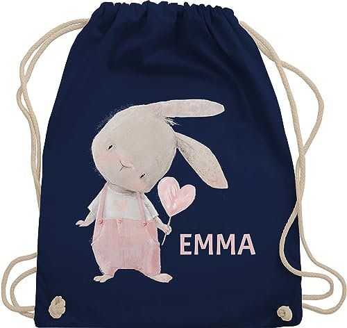 Turnbeutel Rucksack - Süßer Hase Mädchen mit Name personalisiert I Häschen I Rabbit I Langohr I Süße Hasen - Unisize - Navy Blau - personalisierter beutel kinder geschenke kindergarten