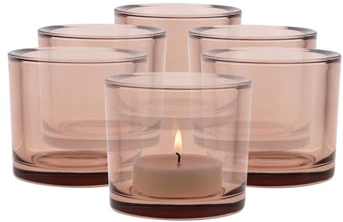TREND FOR HOME Kerzenständer Glas H: 8 cm Ø 9 cm Teelichthalter Set von 6 Kerzenhalter Beige Teelichter Bunte Teelichter Runde Teelichtgläser Kerzengläser zum Kerzen Gießen | 250 ml | Luna