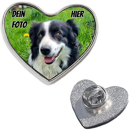 2Burned Personalisierte Foto Anstecknadel 1x Brosche Knöpfen Gedenknadel Maßgeschneidertes Bild Text Hochzeit Beerdigung Geburtstagsfeier (Herz)