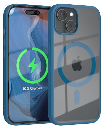 EAZY CASE Crystal TPU Hülle kompatibel mit iPhone 15 kompatibel mit Qi-Charging, Silikon mit Kameraschutz, Slimcover, Handyhülle, Silikonhülle, Backcover, Durchsichtig, Transparent/Dunkel Blau