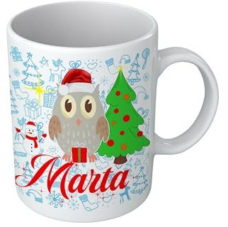Tazza Gufetto Natale Personalizzabile per bimbo Gufo con cappello di Babbo Natale Nome Bambino