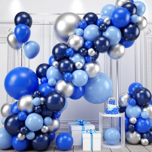 183pcs Navy Blue Balloon Arch Kit | Extra Air Pump | Dark Maca Blue & Metallic Silver Balloon Garland Kit | Party Balloons For Birthdays, Weddings, Graduations, Engagements,Anniversery