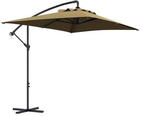 Outsunny 3x2m Cantilever Parasol with Cross Base, Banana Parasol with Crank Handle and 6 Ribs, Rectangular Hanging Patio Umbrella for Outdoor Pool, Garden, Balcony, Brown