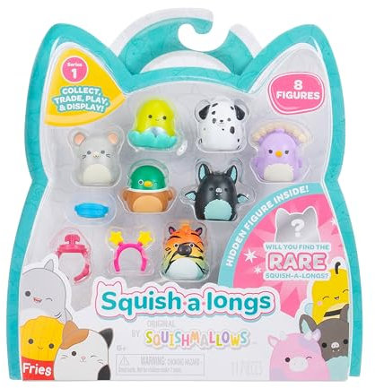 Squish-a-longs SQAL0083 - 8er Pack, Serie 1, Style 4, enthält 8X 2,5 cm Mini-Squish mit 2X Accessoires, 1x Ring und 1x Collectors Guide - Sammeln, Tauschen und Spielen