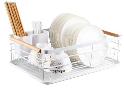 Escurridor de Platos de Acero Inoxidable – Alta Capacidad, Soporte para Utensilios y Cubiertos, con Bandeja de Drenaje Independiente – Ideal para Cocina Moderna