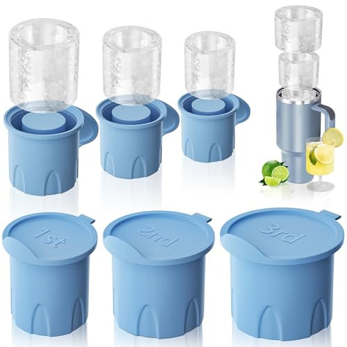 Stanley Ice Mold, Ice Cube Tray for Tumbler/Stanley Cup, 3 Pcs Silicone Hollow Cylinder Ice Mold with Lid, Ice Mold for Stanley Cup for Chilling Cocktails, Whiskey, Drinks, Coffee(blue)