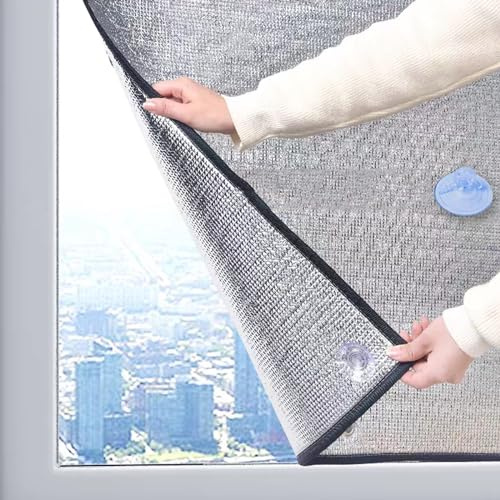kufu01 Doppelte Aluminisierte Isolierfolie Dämmfolie,Wärmeisolierung Sonnenschutzfolie Fensterfolie Blickdicht Sichtschutzfolie,7 Mm Dicke Reflexionsfolie,mit Saugnapf (80x180cm/32 x71)