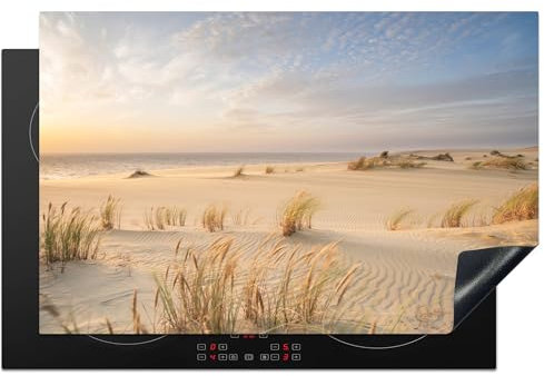 KitchenYeah© Herdabdeckplatte Einteilig Induktionsmatte Küche Abdeckung Ceranfeld Herd Abdeckplatte Deko Vinyl Matte Aufrollbar Strand - Dünen - Sommer - Natur - 80x52 cm