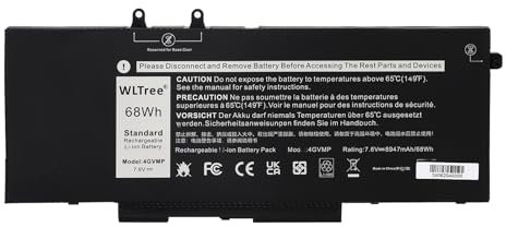 WLTree 7.6V 68Wh 4GVMP Batterie pour Dell Latitude 5400 5500 Precision 3540 3550 Inspiron 7590 7591 7791 2-in-1 Series 1V1XF R8D7N RF7WM 9JRYT 09JRYT 0X77XY 0C5GV2 X77XY C5GV2 MCV1G Battery