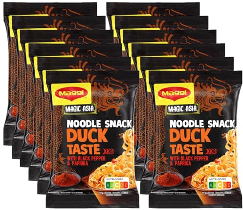 MAGGI Magic Asia Instant Nudel Snack Ente, 12er Pack (12 x 62g) | Leckeres Fertiggericht mit asiatischen Instant Nudeln, Nudelsuppe schnell und einfach zubereitet, Brühe mit Enten-Geschmack