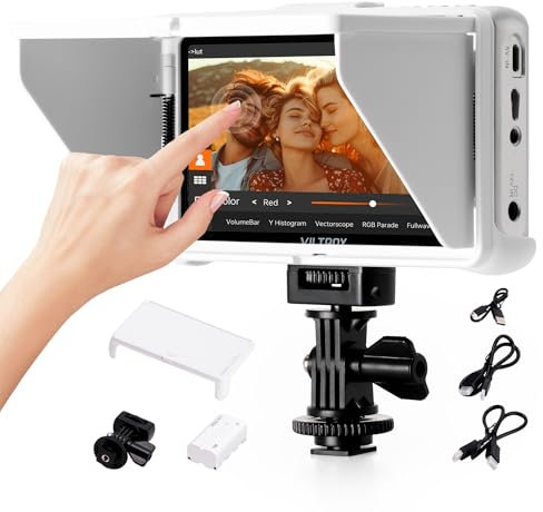 VILTROX DC-V1 Touchscreen Kamera Field Monitor 5,5 Zoll DSLR Kamera Monitor mit 400 Nit, 1920x1080 IPS HD-Video Peaking Focus, 4K HDMI Loop In/Out, 160° Weitwinkel, 3D Lut, Sonnenschutzhaube, Akku
