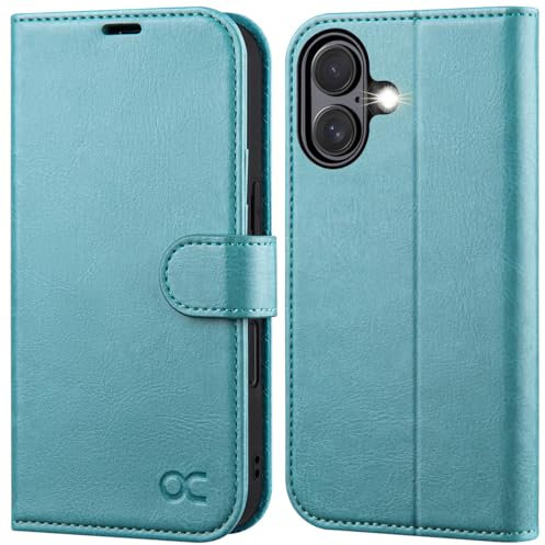 OCASE for iPhone 16 Case, PU Leather Wallet, Magnetic Flip Folio Cover with RFID Blocking, Card Holders, Shockproof TPU, and Kickstand for 6.1 Inch iPhone 16 (2024), Ice Blue