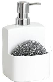 zhanwang Distributeur de savon avec porte-éponge, motif marbre blanc, étagère de cuisine, porte-éponge pour évier, rangement et ordre, décoration de cuisine (blanc pur)