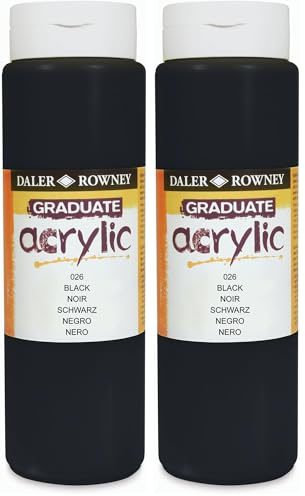 Daler Rowney Graduate Acrylic Paint, Plastic Bottle, 16.91oz - 500 ml, Black (Pack of 2)