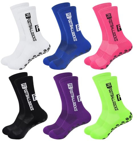 Roinaid 6 Paar Grip Socken, Football Socks Fußballsocken Herren,Kompressions Stretch-Socken für Männer Rutschfeste Stoppersocken Fußball Sachen Fußball Zubehör Outdoorsport Anti Rutsch Socken Unisex