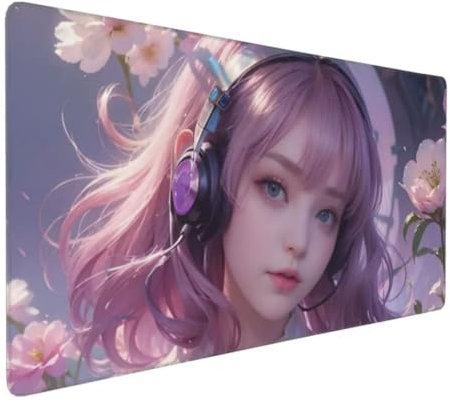 Tapis de Souris Casque Fille, Tapis de Souris XXL Large 1500x800 mm Tapis Souris Gaming Grand, Tapis de Bureau Antidérapant Étanche, Clavier Souris Gamer Tapis Souris la Maison et Le Bureau Y-8613