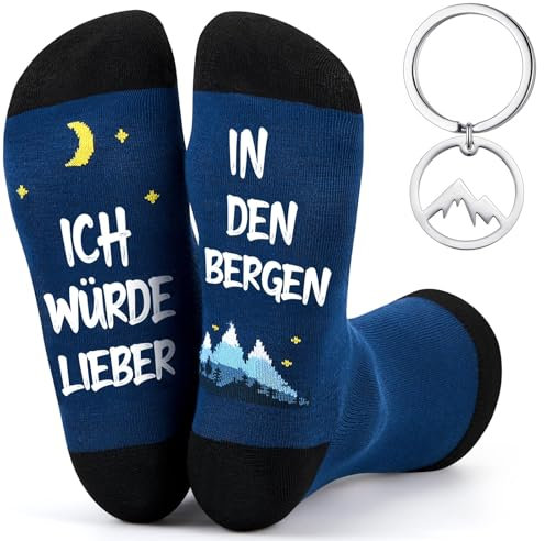 Geyoga Wandern Geschenk Set - Lustige Socken für Männer und Frauen mit Schlüsselanhänger und Grußkarte, Geschenk für Wanderer Skifahrer Bergsteiger Wanderfreunde Camping Reise Urlaub Geburtstag