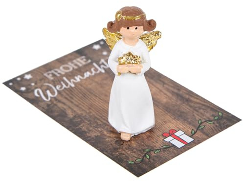 Logbuch-Verlag 4 kleine Geschenke zu Weihnachten Engel mit Weihnachtskarte Give-Away Weihnachtsengel weiß braun 8,5 x 5,5 cm