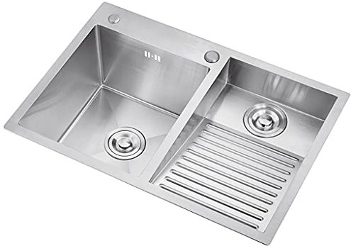 DLAZUM Küchenarmaturen 304 Edelstahl Balkonwaschbecken Großes Unterbauwaschbecken für Zuhause mit Doppelschlitz und Waschbrett Einbaumontage (Silber 70 * 48 * 22 cm)