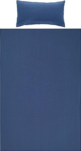 Erwin Müller Bettwäsche-Set Seersucker Uni Serie Rosenheim, Bettbezug, Kissenbezug dunkelblau Größe 40x80 cm / 135x200 cm - pflegeleicht, bügelfrei, mit Reißverschluss
