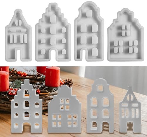 Silikonformen Gießformen Häuser, 4 Stück Silikonform Haus Für Weihnachten, DIY Gießform Mit Fenster (P)