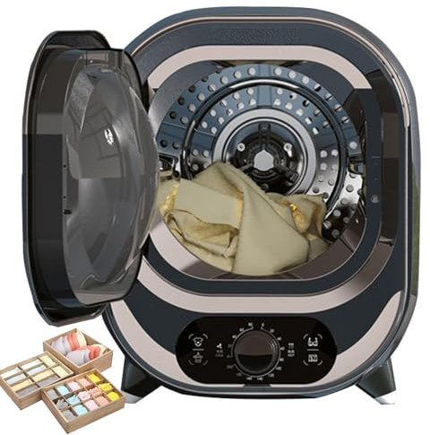 hKjPlvf Small Tumble Dryer(0.8kg Load Capacity), Mini Vented Tumble Dryer, White, Stainless Steel & Plastic, 35dB Silent Drying, Perfect for Apartment, Home, Dorm