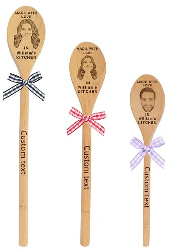 Holz-Rührlöffel mit persönlichem Gesicht, individueller Löffel mit Foto, lustiger Holzlöffel, Geschenk für sie, Backen, Kochen, individuelle Küchenutensilien (Stil 2)
