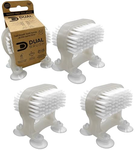 D DUAL BRUSH Double Sided Nail Brush with Built-In Suction Cup, Nylon/Synthetic Fibers, Bi-level, Pack of 3