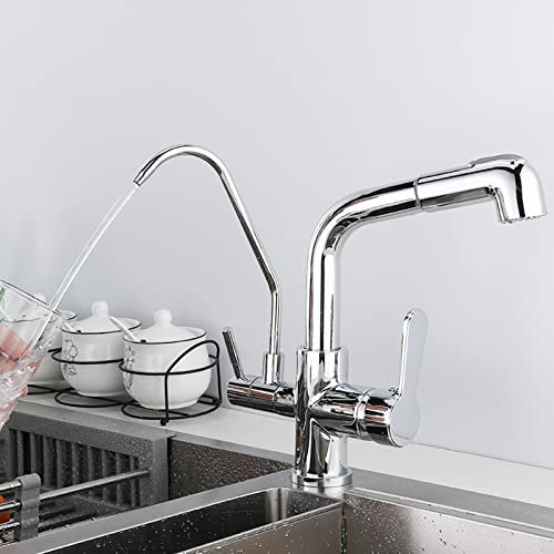 Robinet de Cuisine à 3 Voies avec pulvérisation extractible, Robinet de Cuisine Multifonction pivotant en Laiton, purificateur d'eau, Chrome-B