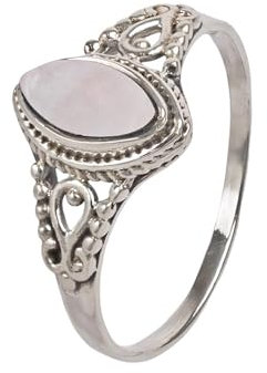 mantraroma Ring Silber 925 Damen Rosenquarz Edelstein rosa dezent verspielt