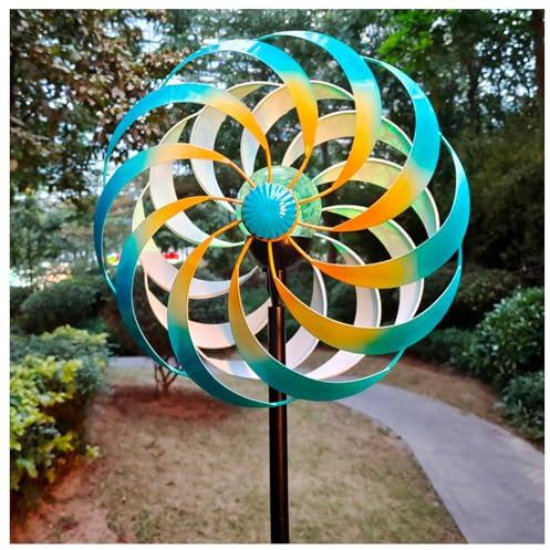 Solar Windrad Metall, Windspiele FüR DraußEn Stehend Edelstahl Kugellager, WindräDer FüR Den Garten Wetterfestes Gartendeko,Blue