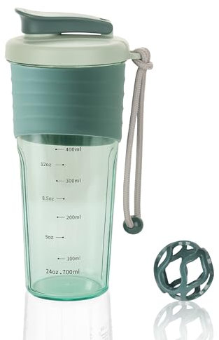 OUOUMUF Protein Shaker bottle 700ml,BPA-frei, Geruch- und Geschmackslos, Silikongriff für einfachen Halt, Fitness Shaker für Proteinmischung & tägliche Flüssigkeitsaufnahme(Türkis)