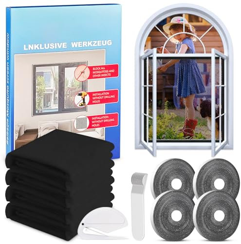 Mosquiteras para Ventanas 4 Set, Mosquitera Ventana150x180cm, Mosquitera Autoadhesiva, Mosquiteras sin taladrar ni atornillar, Para todas las ventanas, tragaluces