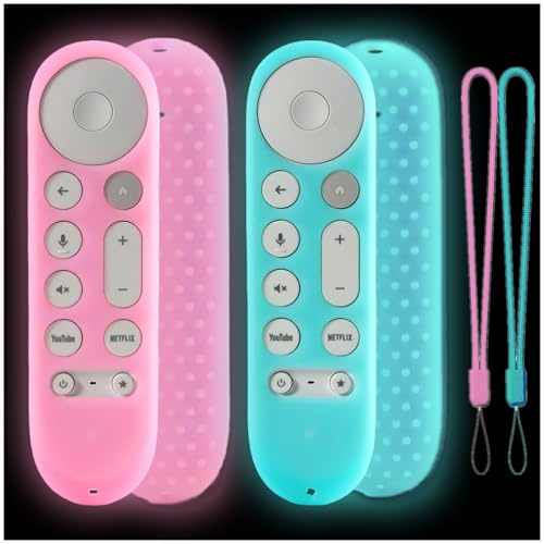 Taiyiluo 2Pack Protective Remote Case for Google TV Streamer 4K 2024 Voice Remote Cover fits Google Chromecast 2024 Controls Cover,Glow in The Dark Glow Pink&Glow Sky Blue