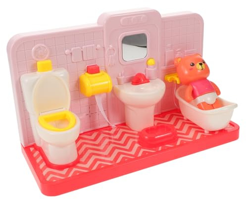 HANABASS Potty Training Toy Mini Toilet Playset for Toddlers Cute Bear Pretend Bathroom Toys Boys and Girls Funny Toilet Doll Accessories