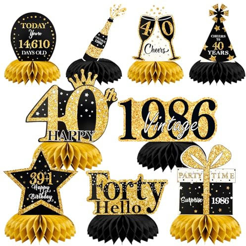40.Geburtstag Tischdeko Schwarz Gold | 9 Stück Bienenwaben Deko Tischaufsätze Set,40 Geburtstag Deko für Männer und Frauen,Tischdekoration für 40. jährige