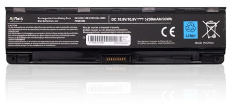 PA5023U / PA5024U / PABAS259 Laptop Battery for Toshiba Satellite C850 C855 C870 L850 L855 L870 Series | 10.8 V 5200 mAh 56 Wh Li-ion 6-Cell Replacement by AJ Parts UK