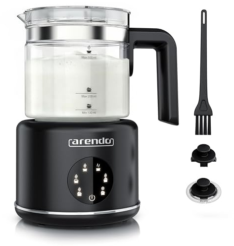 Arendo – Milchaufschäumer elektrisch – 500 ml – 6 Automatikprogramme – Milchschaum für heiß und kalt – 2 Einsätze – Milchschäumer für Cappuccino Latte Macchiato heiße Schokolade