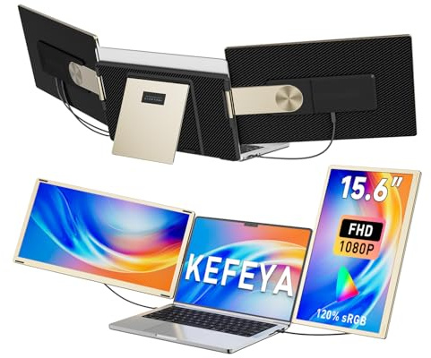 KEFEYA Monitor Portatile per Laptop, 15.6” Triplo Schermo PC Portatile, FHD 1080P Ultra-sottile Portable Monitor per 13-17.3” Laptops, Plug and Play Compatibile con Windows/Mac