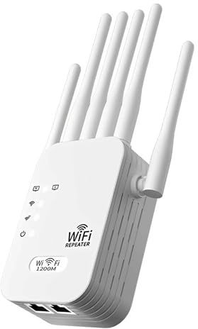 1200Mbps Dual Band WiFi Range Extender with Ethernet Port & 4 High-Gain Antennas – 2.4GHz/5GHz WiFi Repeater Booster, Access Point Mode, WPS One-Tap Setup, Internet Signal Amplifier for Home Office