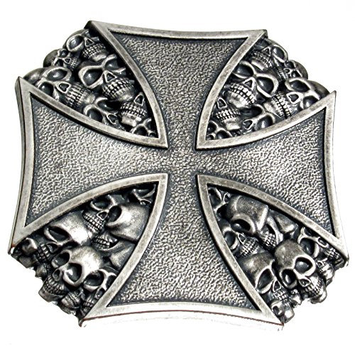 Piratenladen Buckle Eisernes Skull Kreuz, Silber-Auflage, Totenkopf, Gürtelschnalle