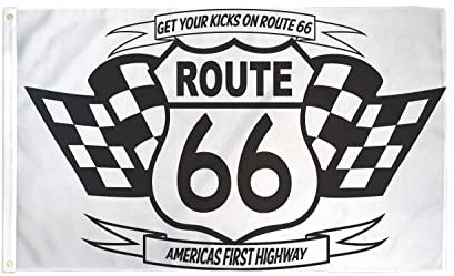 AZ FLAG - Bandera Ruta 66 Blanca Y Negra - 150x90 cm - Bandera De La Us Route 66 - Estados Unidos 100% Poliéster Con Ojales de Metal integrados - 110g - Colores Vivos Y Resistente A La Decoloración