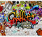 Papier peint murando panoramique artistique 350x256 cm - Revêtement mural décoration salon - Design moderne - Rouge gris jaune - Artistique graffiti coloré urbain mural adolescent f-A-0348-a-b