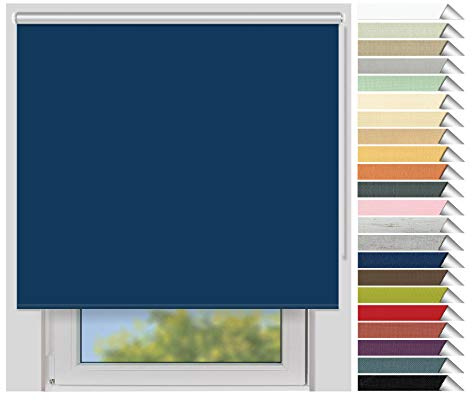EFIXS Thermorollo Medium - Rollos nach Maß - 25 mm Rollowelle - Stoffbreite bis 220 cm, Höhe bis 240 cm - Hier: bis 140 cm x 150 cm (BxH) - blau (065) - mit & ohne Bohren