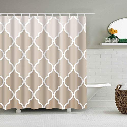Boyouth Duschvorhang mit Laternengeometrischem Muster, Digitaldruck, Beige, für Badezimmer, Dekoration, Polyester, wasserdichter Stoff, mit 12 Haken, 180 x 180 cm, Mehrfarbig