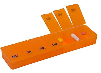 Pillendose Tablettendose Pillenbox 7 Tage, 7 Fächer (Transparent/Orange)