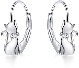 YAFEINI Katzen Ohrringe 925 Sterling Silber Katzen Creolen Ohrringe Katze Mädchen Schmuck Geschenk für Damen Mädchen
