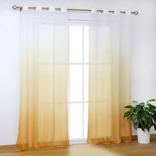 SCHOAL Gardinen mit Ösen, Modern Farbverlauf, 1 Stück BxH 140x145cm Gelb | Transparente Vorhänge, Voile Fensterschal